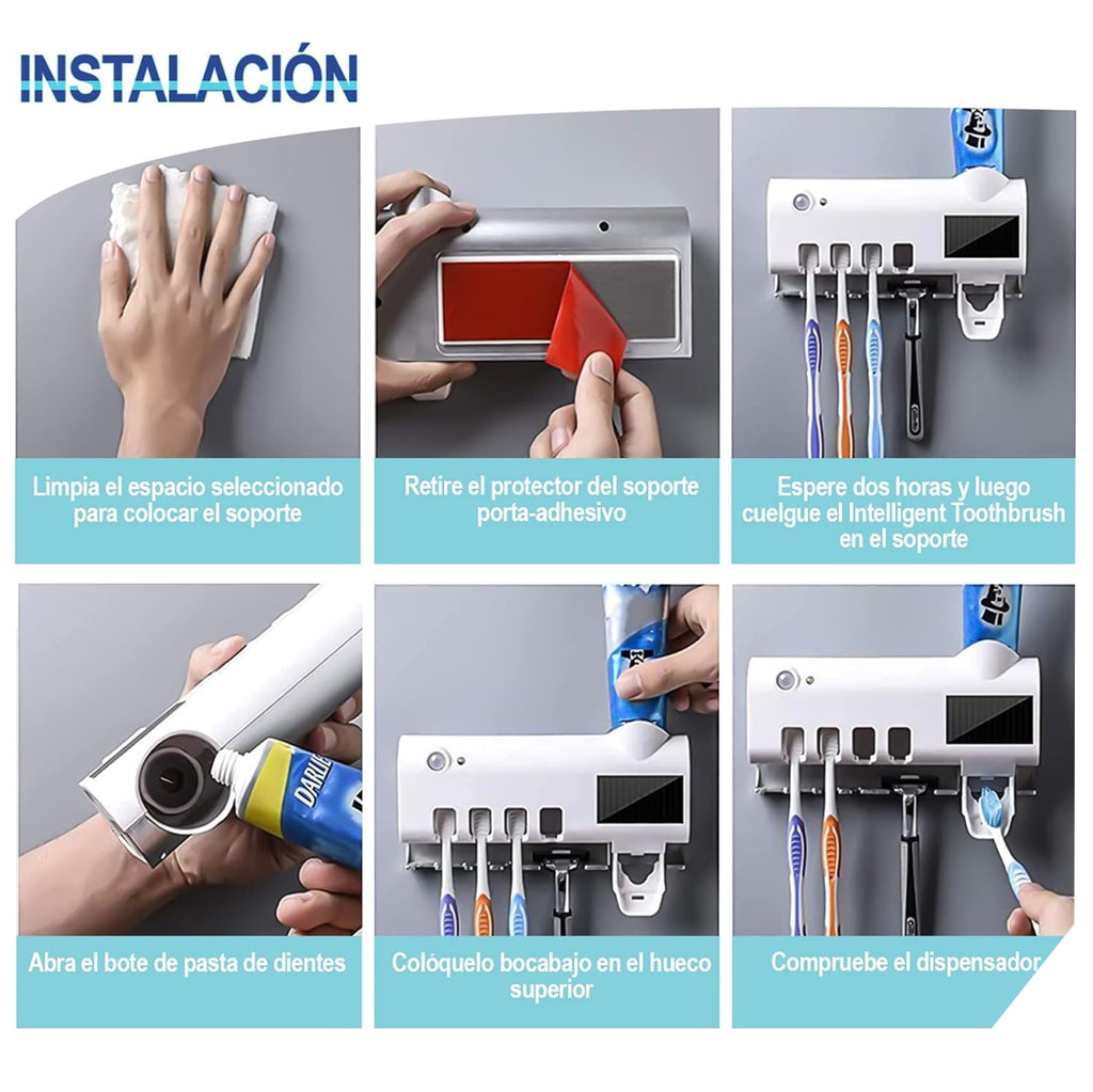 Portacepillos UV con Dispensador de Pasta Dental - Hasta 4 Cepillos
