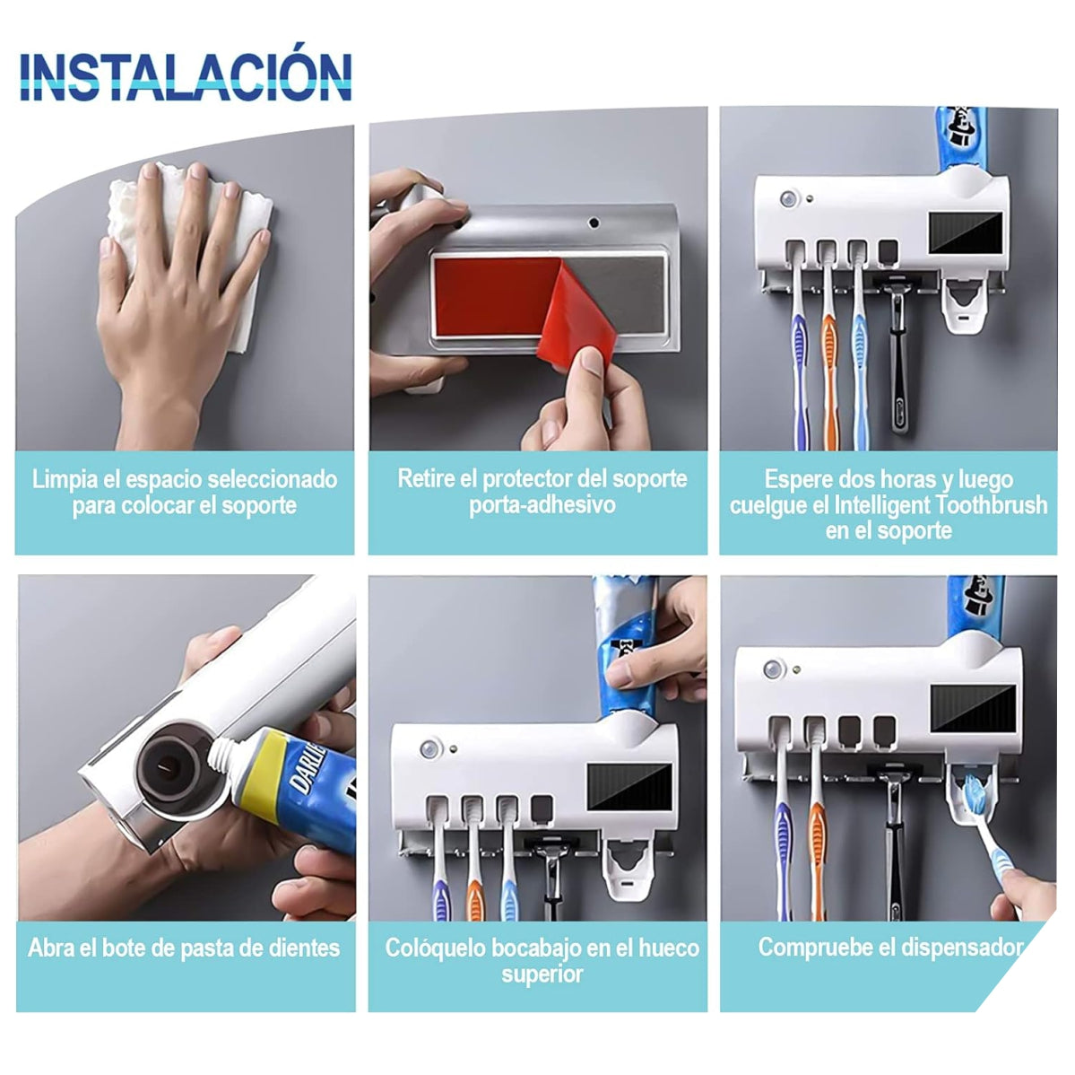 Portacepillos UV con Dispensador de Pasta Dental - Hasta 4 Cepillos