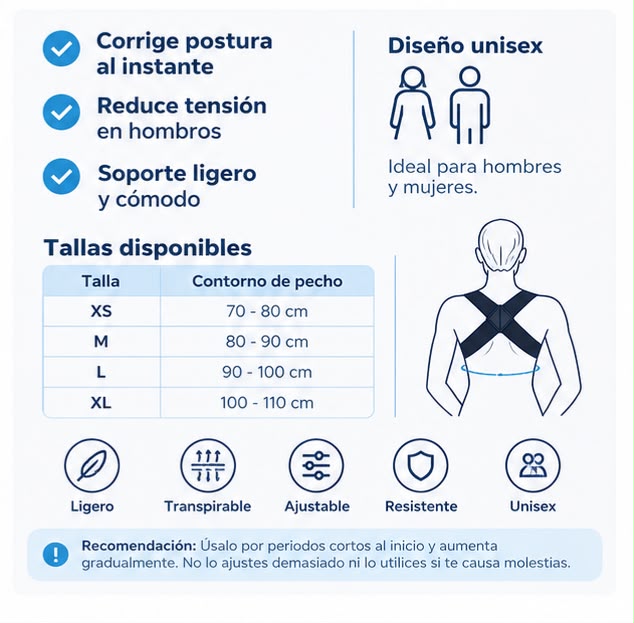 Corrector Postura Ajustable Unisex para Espalda