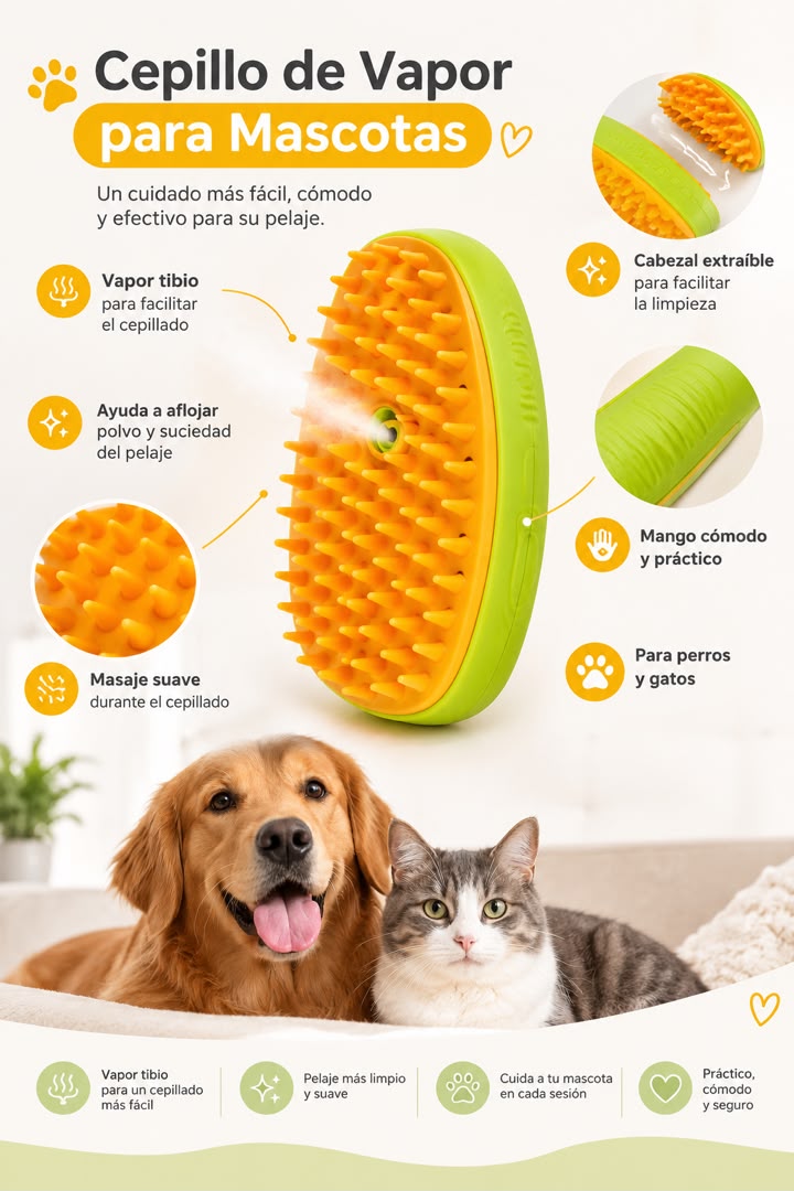 Cepillo De Vapor Para Mascotas - Limpieza y Cuidado del Pelaje