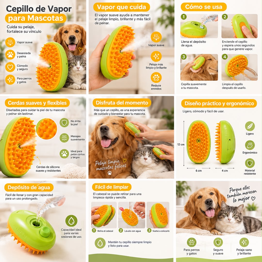 Cepillo De Vapor Para Mascotas - Limpieza y Cuidado del Pelaje