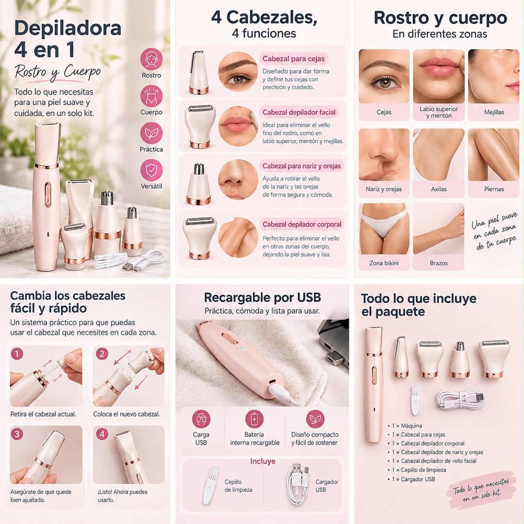 Depiladora 4 En 1 Recargable - Rostro y Cuerpo