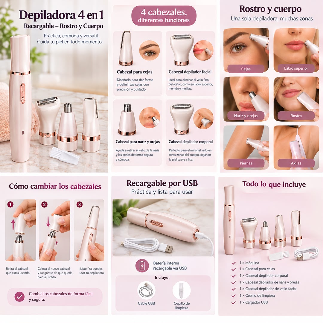 Depiladora 4 En 1 Recargable - Rostro y Cuerpo