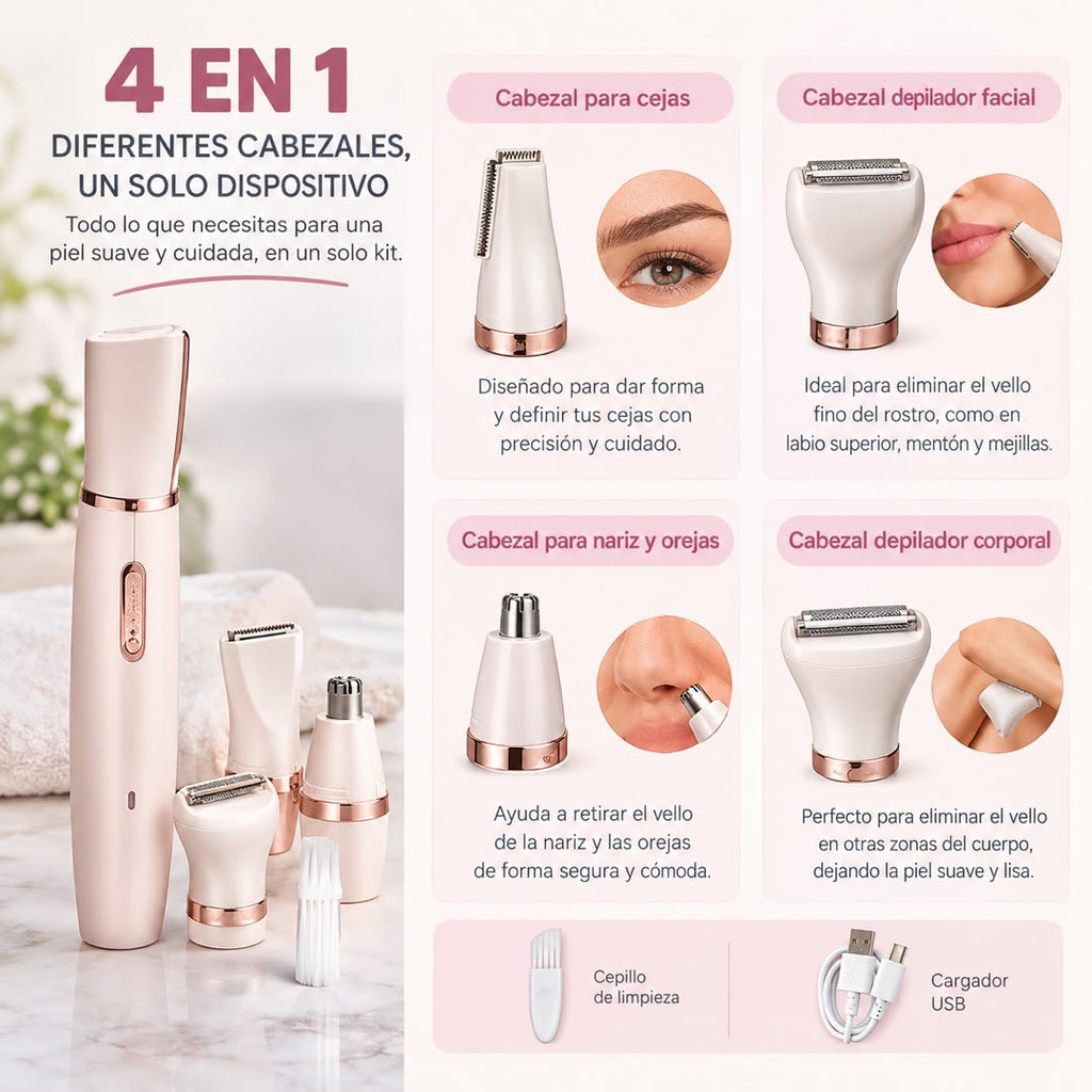Depiladora 4 En 1 Recargable - Rostro y Cuerpo